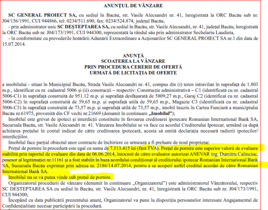 Desteptarea anunt vanzare